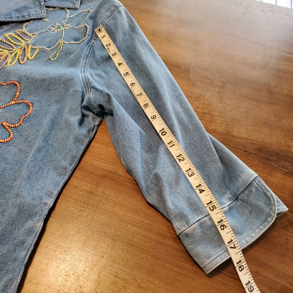 Vintage Denim Button Down Floral Embroidery Bechamel Large - Picture 14 of 14